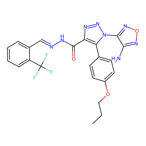 (E)-1-(4-amino-1,2,5-oxadiazol-3-yl)-5-(4-propoxyphenyl)-N'-(2-(trifluoromethyl)benzylidene)-1H-1,2,3-triazole-4-carbohydrazide structure