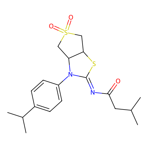 N-[(2E)-5,5-dioxido-3-[4-(propan-2-yl)phenyl]tetrahydrothieno[3,4-d][1,3]thiazol-2(3H)-ylidene]-3-methylbutanamide structure