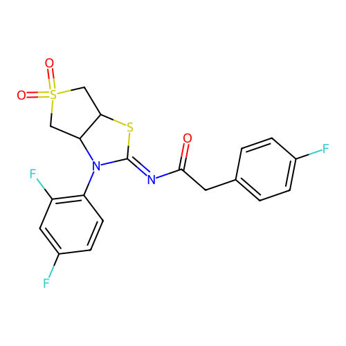 N-[(2E)-3-(2,4-difluorophenyl)-5,5-dioxidotetrahydrothieno[3,4-d][1,3]thiazol-2(3H)-ylidene]-2-(4-fluorophenyl)acetamide structure