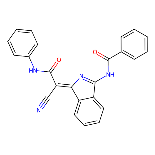 N-{(1Z)-1-[1-cyano-2-oxo-2-(phenylamino)ethylidene]-1H-isoindol-3-yl}benzamide structure