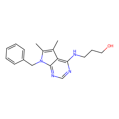 3-((7-benzyl-5,6-dimethyl-7H-pyrrolo[2,3-d]pyrimidin-4-yl)amino)propan-1-ol structure