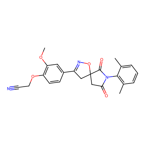 {4-[7-(2,6-dimethylphenyl)-6,8-dioxo-1-oxa-2,7-diazaspiro[4.4]non-2-en-3-yl]-2-methoxyphenoxy}acetonitrile structure