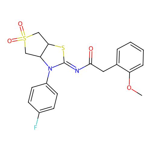 N-[(2E)-3-(4-fluorophenyl)-5,5-dioxidotetrahydrothieno[3,4-d][1,3]thiazol-2(3H)-ylidene]-2-(2-methoxyphenyl)acetamide structure