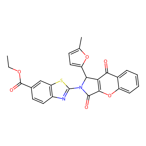 ethyl 2-(1-(5-methylfuran-2-yl)-3,9-dioxochromeno[2,3-c]pyrrol-2(1H,3H,9H)-yl)benzo[d]thiazole-6-carboxylate structure