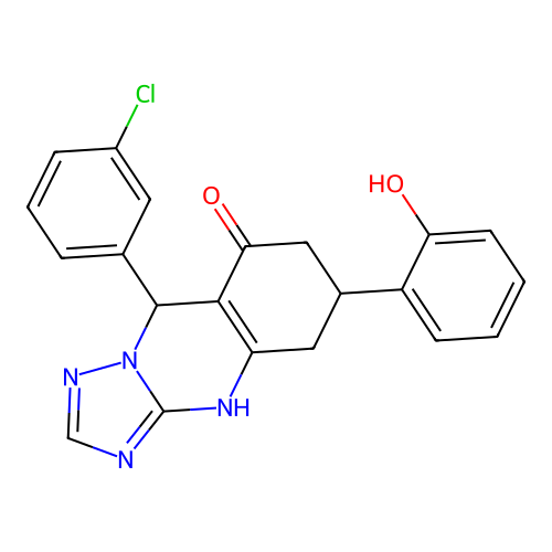 9-(3-chlorophenyl)-6-(2-hydroxyphenyl)-5,6,7,9-tetrahydro-[1,2,4]triazolo[5,1-b]quinazolin-8(4H)-one structure