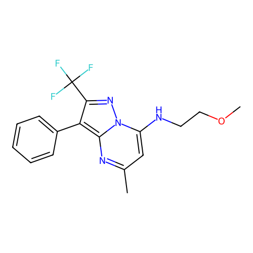 N-(2-methoxyethyl)-5-methyl-3-phenyl-2-(trifluoromethyl)pyrazolo[1,5-a]pyrimidin-7-amine structure