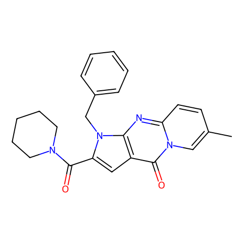 1-benzyl-7-methyl-2-(piperidin-1-ylcarbonyl)pyrido[1,2-a]pyrrolo[2,3-d]pyrimidin-4(1H)-one structure