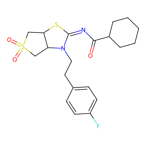 (Z)-N-(3-(4-fluorophenethyl)-5,5-dioxidotetrahydrothieno[3,4-d]thiazol-2(3H)-ylidene)cyclohexanecarboxamide structure
