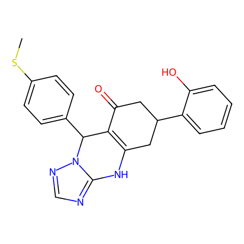 6-(2-hydroxyphenyl)-9-(4-(methylthio)phenyl)-5,6,7,9-tetrahydro-[1,2,4]triazolo[5,1-b]quinazolin-8(4H)-one structure