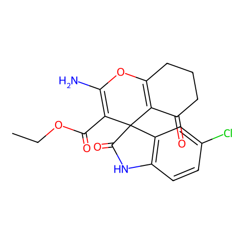 ethyl 2'-amino-5-chloro-2,5'-dioxospiro[1H-indole-3,4'-7,8-dihydro-6H-chromene]-3'-carboxylate structure