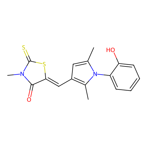 (5Z)-5-[[1-(2-hydroxyphenyl)-2,5-dimethylpyrrol-3-yl]methylidene]-3-methyl-2-sulfanylidene-1,3-thiazolidin-4-one structure