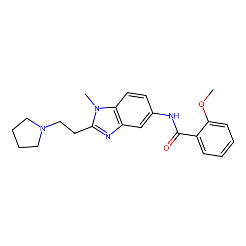 2-methoxy-N-(1-methyl-2-(2-(pyrrolidin-1-yl)ethyl)-1H-benzo[d]imidazol-5-yl)benzamide structure