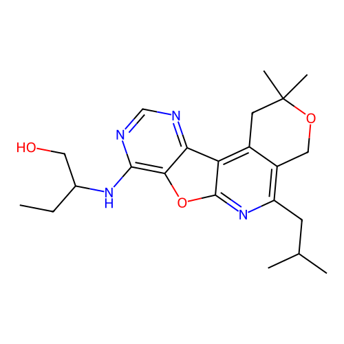 2-((5-isobutyl-2,2-dimethyl-2,4-dihydro-1H-pyrano[4'',3'':4',5']pyrido[3',2':4,5]furo[3,2-d]pyrimidin-8-yl)amino)butan-1-ol structure