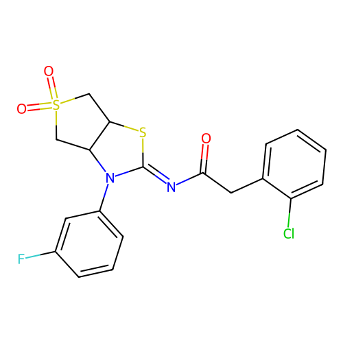 (Z)-2-(2-chlorophenyl)-N-(3-(3-fluorophenyl)-5,5-dioxidotetrahydrothieno[3,4-d]thiazol-2(3H)-ylidene)acetamide structure