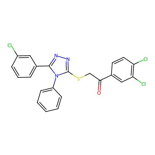 2-[[5-(3-chlorophenyl)-4-phenyl-1,2,4-triazol-3-yl]sulfanyl]-1-(3,4-dichlorophenyl)ethanone structure