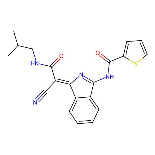 (Z)-N-(1-(1-cyano-2-(isobutylamino)-2-oxoethylidene)-1H-isoindol-3-yl)thiophene-2-carboxamide structure
