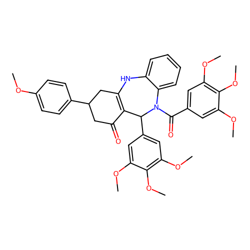 [1-hydroxy-3-(4-methoxyphenyl)-11-(3,4,5-trimethoxyphenyl)-2,3,4,11-tetrahydro-10H-dibenzo[b,e][1,4]diazepin-10-yl](3,4,5-trimethoxyphenyl)methanone structure