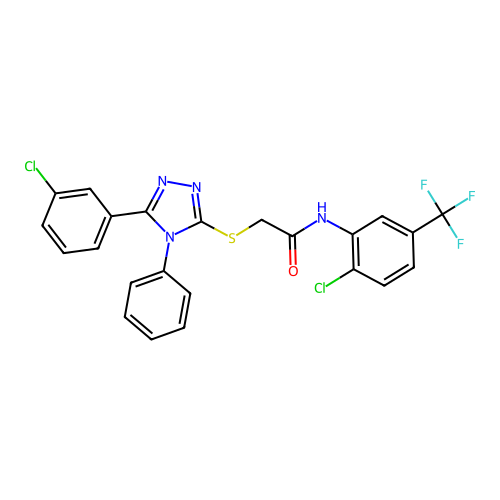 2-[[5-(3-chlorophenyl)-4-phenyl-1,2,4-triazol-3-yl]sulfanyl]-N-[2-chloro-5-(trifluoromethyl)phenyl]acetamide structure