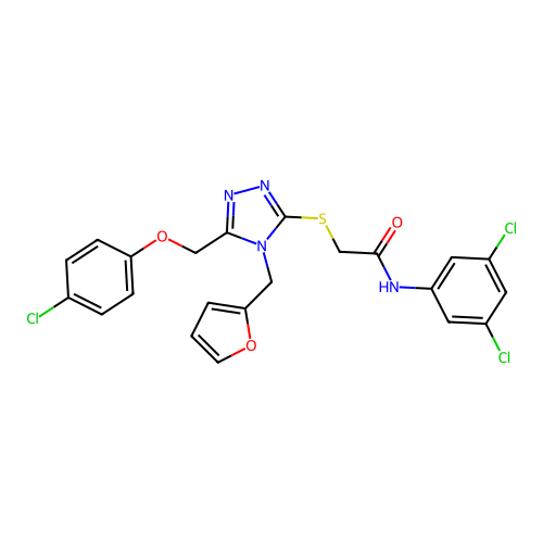 2-((5-((4-chlorophenoxy)methyl)-4-(furan-2-ylmethyl)-4H-1,2,4-triazol-3-yl)thio)-N-(3,5-dichlorophenyl)acetamide structure