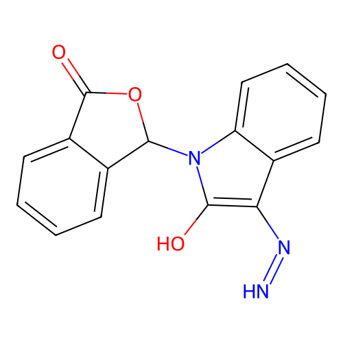 (E)-3-hydrazono-1-(3-oxo-1,3-dihydroisobenzofuran-1-yl)indolin-2-one structure