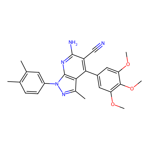 6-amino-1-(3,4-dimethylphenyl)-3-methyl-4-(3,4,5-trimethoxyphenyl)-1H-pyrazolo[3,4-b]pyridine-5-carbonitrile structure