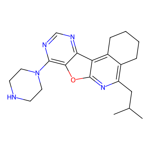 5-(2-methylpropyl)-8-(piperazin-1-yl)-1,2,3,4-tetrahydropyrimido[4',5':4,5]furo[2,3-c]isoquinoline structure