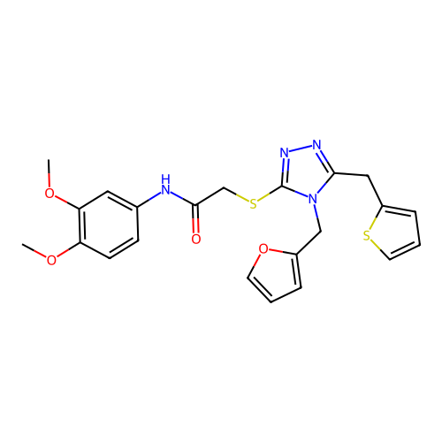 N-(3,4-dimethoxyphenyl)-2-((4-(furan-2-ylmethyl)-5-(thiophen-2-ylmethyl)-4H-1,2,4-triazol-3-yl)thio)acetamide structure