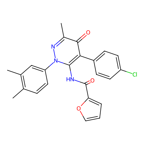 N-(4-(4-chlorophenyl)-2-(3,4-dimethylphenyl)-6-methyl-5-oxo-2,5-dihydropyridazin-3-yl)furan-2-carboxamide structure