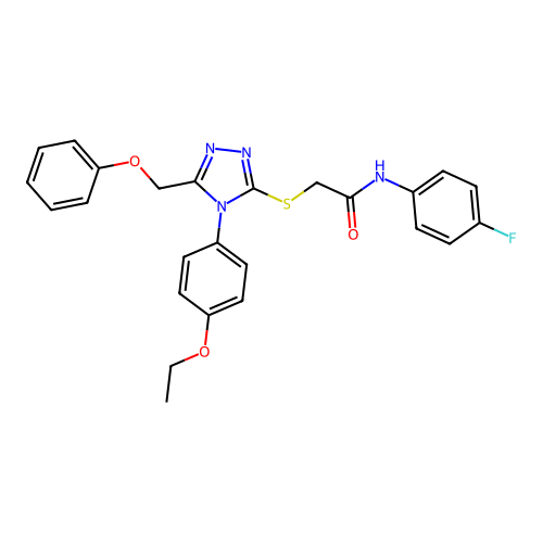 2-[[4-(4-ethoxyphenyl)-5-(phenoxymethyl)-1,2,4-triazol-3-yl]sulfanyl]-N-(4-fluorophenyl)acetamide structure