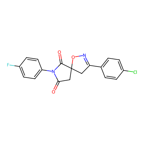3-(4-chlorophenyl)-7-(4-fluorophenyl)-1-oxa-2,7-diazaspiro[4.4]non-2-ene-6,8-dione structure