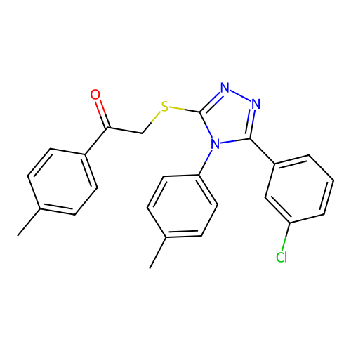 2-[[5-(3-chlorophenyl)-4-(4-methylphenyl)-1,2,4-triazol-3-yl]sulfanyl]-1-(4-methylphenyl)ethanone structure