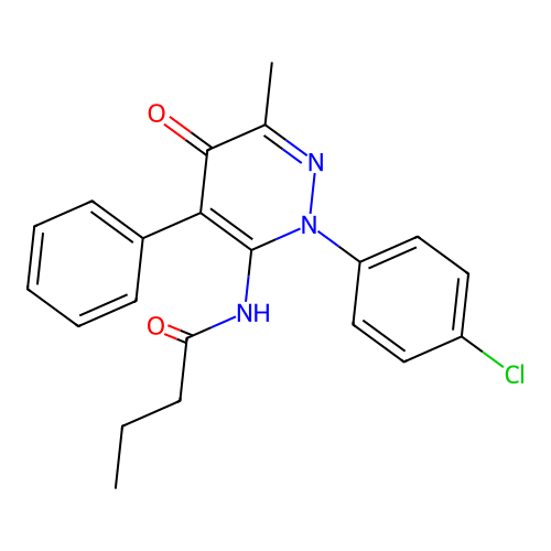 N-[2-(4-chlorophenyl)-6-methyl-5-oxo-4-phenylpyridazin-3-yl]butanamide structure