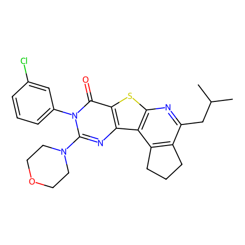 8-(3-chlorophenyl)-4-(2-methylpropyl)-9-(morpholin-4-yl)-2,3-dihydro-1H-cyclopenta[4',5']pyrido[3',2':4,5]thieno[3,2-d]pyrimidin-7(8H)-one structure