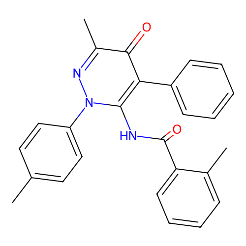 2-methyl-N-(6-methyl-5-oxo-4-phenyl-2-(p-tolyl)-2,5-dihydropyridazin-3-yl)benzamide structure