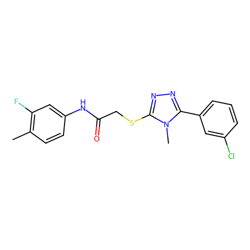 2-{[5-(3-chlorophenyl)-4-methyl-4H-1,2,4-triazol-3-yl]sulfanyl}-N-(3-fluoro-4-methylphenyl)acetamide structure