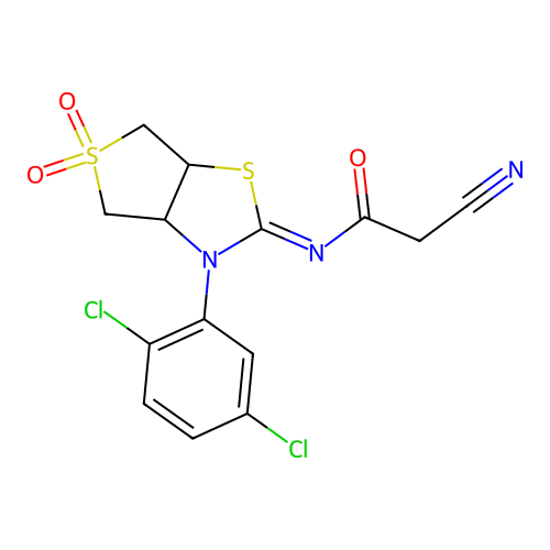 (Z)-2-cyano-N-(3-(2,5-dichlorophenyl)-5,5-dioxidotetrahydrothieno[3,4-d]thiazol-2(3H)-ylidene)acetamide structure
