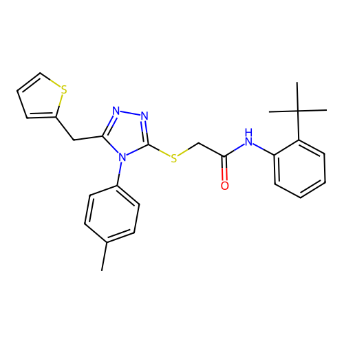 N-(2-tert-butylphenyl)-2-{[4-(4-methylphenyl)-5-(thiophen-2-ylmethyl)-4H-1,2,4-triazol-3-yl]sulfanyl}acetamide structure