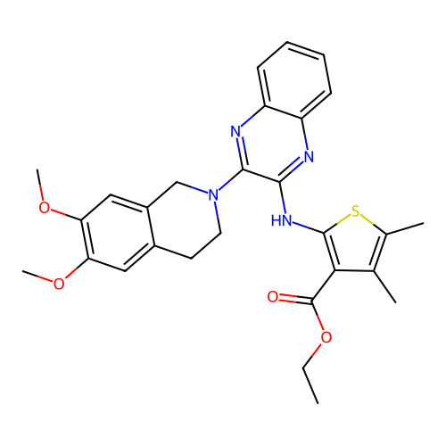ethyl 2-((3-(6,7-dimethoxy-3,4-dihydroisoquinolin-2(1H)-yl)quinoxalin-2-yl)amino)-4,5-dimethylthiophene-3-carboxylate structure