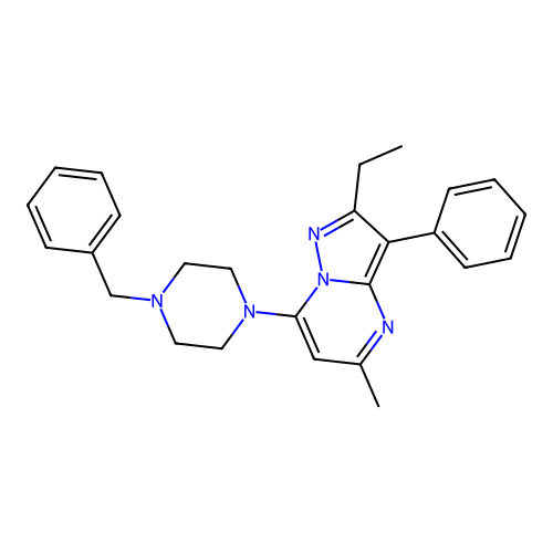 7-(4-Benzylpiperazin-1-yl)-2-ethyl-5-methyl-3-phenylpyrazolo[1,5-a]pyrimidine structure