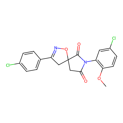7-(5-chloro-2-methoxyphenyl)-3-(4-chlorophenyl)-1-oxa-2,7-diazaspiro[4.4]non-2-ene-6,8-dione structure