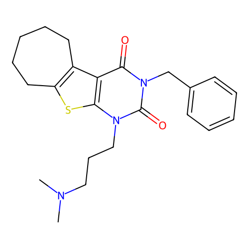 3-benzyl-1-(3-(dimethylamino)propyl)-6,7,8,9-tetrahydro-1H-cyclohepta[4,5]thieno[2,3-d]pyrimidine-2,4(3H,5H)-dione structure