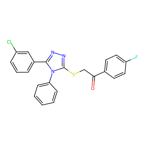 2-[[5-(3-chlorophenyl)-4-phenyl-1,2,4-triazol-3-yl]sulfanyl]-1-(4-fluorophenyl)ethanone structure