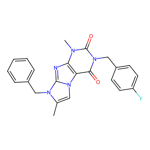 8-benzyl-3-(4-fluorobenzyl)-1,7-dimethyl-1H-imidazo[2,1-f]purine-2,4(3H,8H)-dione structure