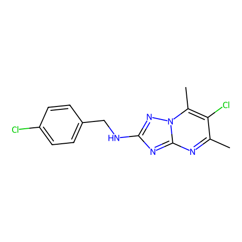 6-chloro-N-(4-chlorobenzyl)-5,7-dimethyl[1,2,4]triazolo[1,5-a]pyrimidin-2-amine structure