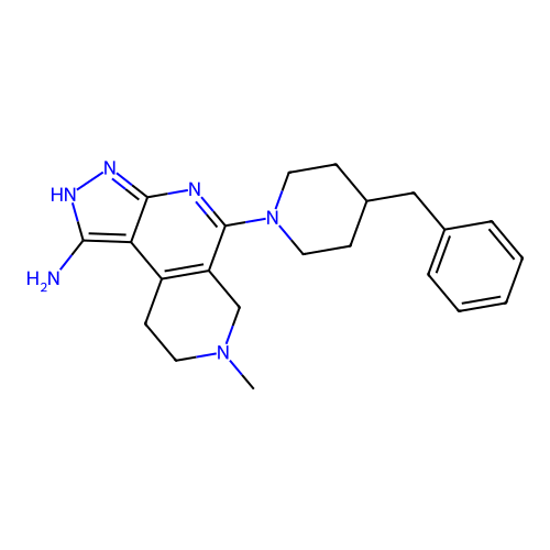 5-(4-benzylpiperidin-1-yl)-7-methyl-6,7,8,9-tetrahydro-3H-pyrazolo[3,4-c][2,7]naphthyridin-1-amine structure