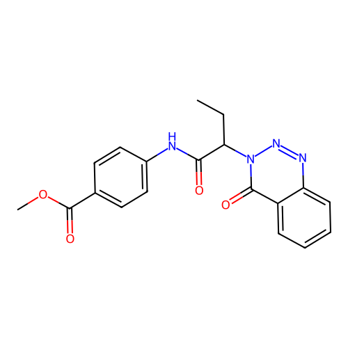 methyl 4-{[2-(4-oxo-1,2,3-benzotriazin-3(4H)-yl)butanoyl]amino}benzoate structure