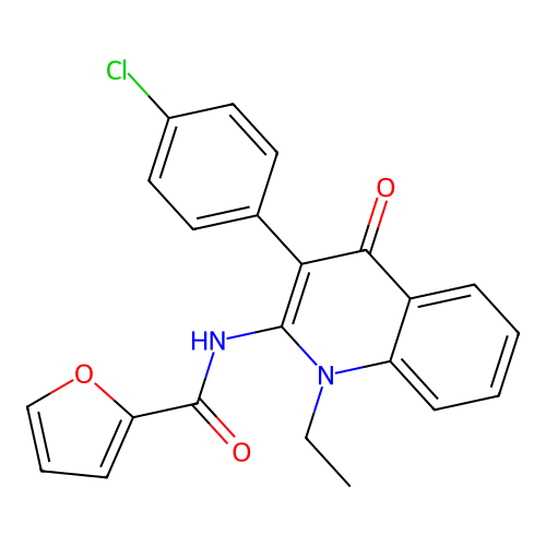 N-(3-(4-chlorophenyl)-1-ethyl-4-oxo-1,4-dihydroquinolin-2-yl)furan-2-carboxamide structure