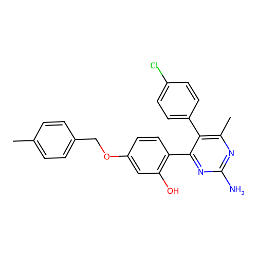 2-(2-amino-5-(4-chlorophenyl)-6-methylpyrimidin-4-yl)-5-((4-methylbenzyl)oxy)phenol structure