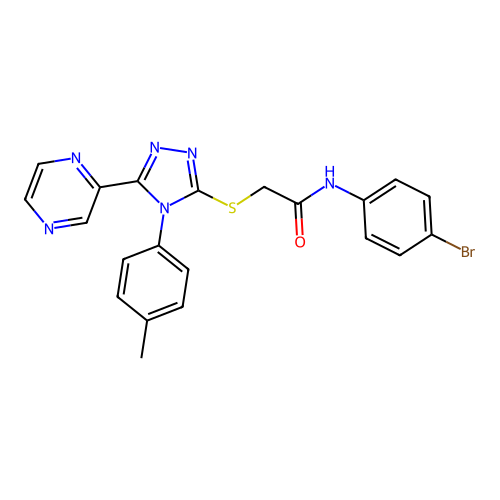 N-(4-bromophenyl)-2-[[4-(4-methylphenyl)-5-pyrazin-2-yl-1,2,4-triazol-3-yl]sulfanyl]acetamide structure