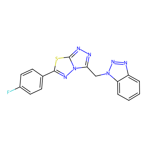 3-(benzotriazol-1-ylmethyl)-6-(4-fluorophenyl)-[1,2,4]triazolo[3,4-b][1,3,4]thiadiazole structure